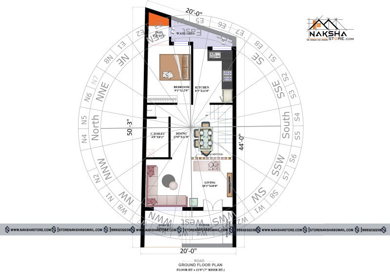 20×50 West Facing House Floor Plan as per Vastu | Ground Floor Design – Naksha Store